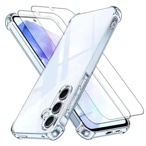 3 PCS [1 Phone Case and 2 Screen Prtoector] Shockproof Phone Case Flexible TPU Silicone Cover Compatible with Galaxy A15 A16 A35 A36 A55 A56 S26 S25 S24 S23 FE S25 EDGE A54 A34 A14