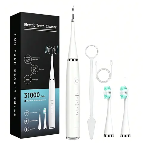 5-Speed Rechargeable Sonic Ultrasound Power Toothbrush Kit with Replacement Head - Waterproof, Portable Teeth Cleaner for Adults, Easy Rinsing Oral Care Tool for Gum Care & Plaque Removal