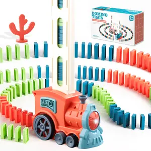 Domino Pink Train Toy Set - Electric Domino Laying Train With Sound and Light, Automatic Sorting Block Game, Kids Building and Stacking Puzzle, Ideal Gift for Boys and Girls (Contains 60 Dominoes)