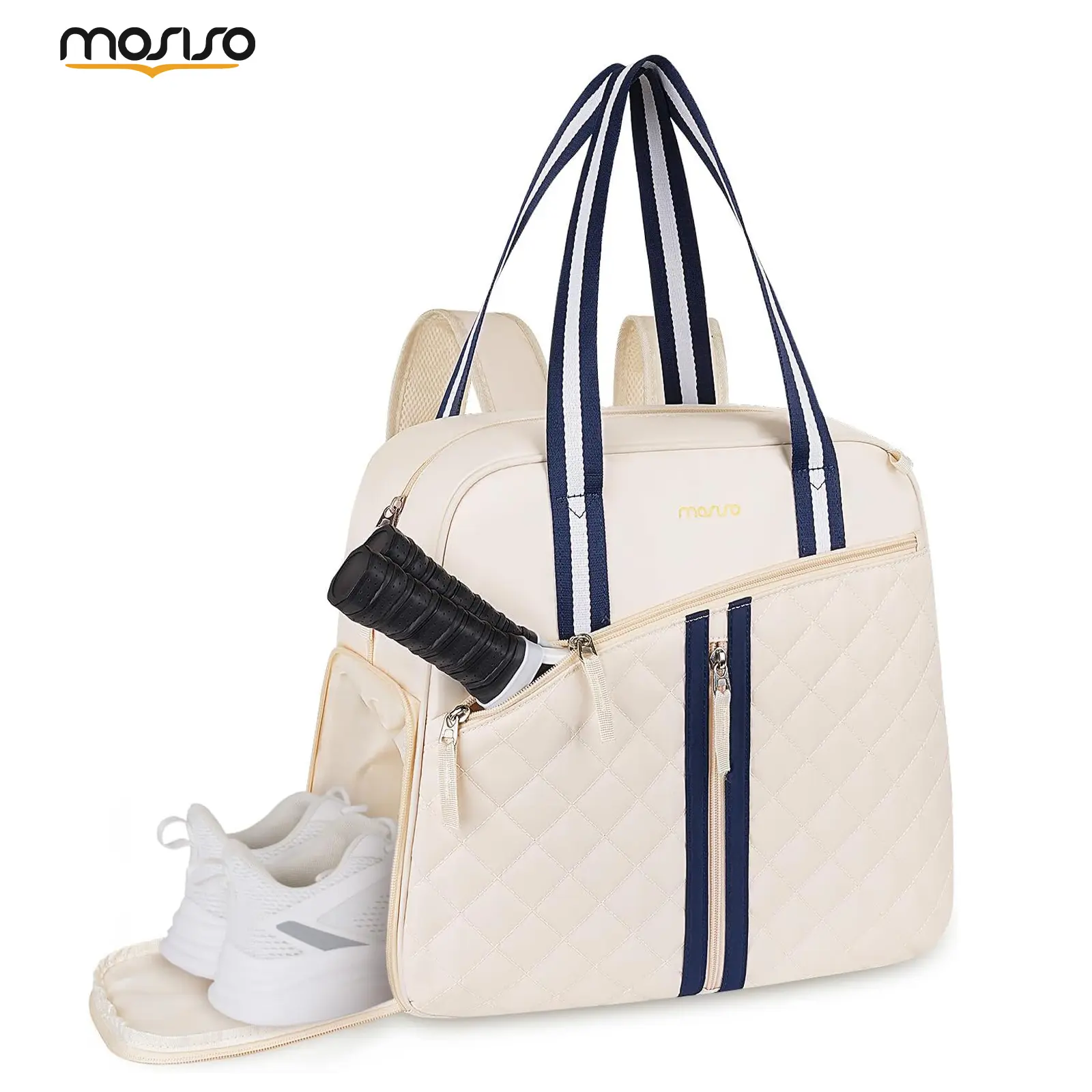 MOSISO Convertible Pickleball Bag for Women and Men, Large Capacity Quilted Tote Backpack with Separate Shoe Compartment, Multi-Pocket Pickleball Paddle Sports Equipment Bag for Court Gym Travel
