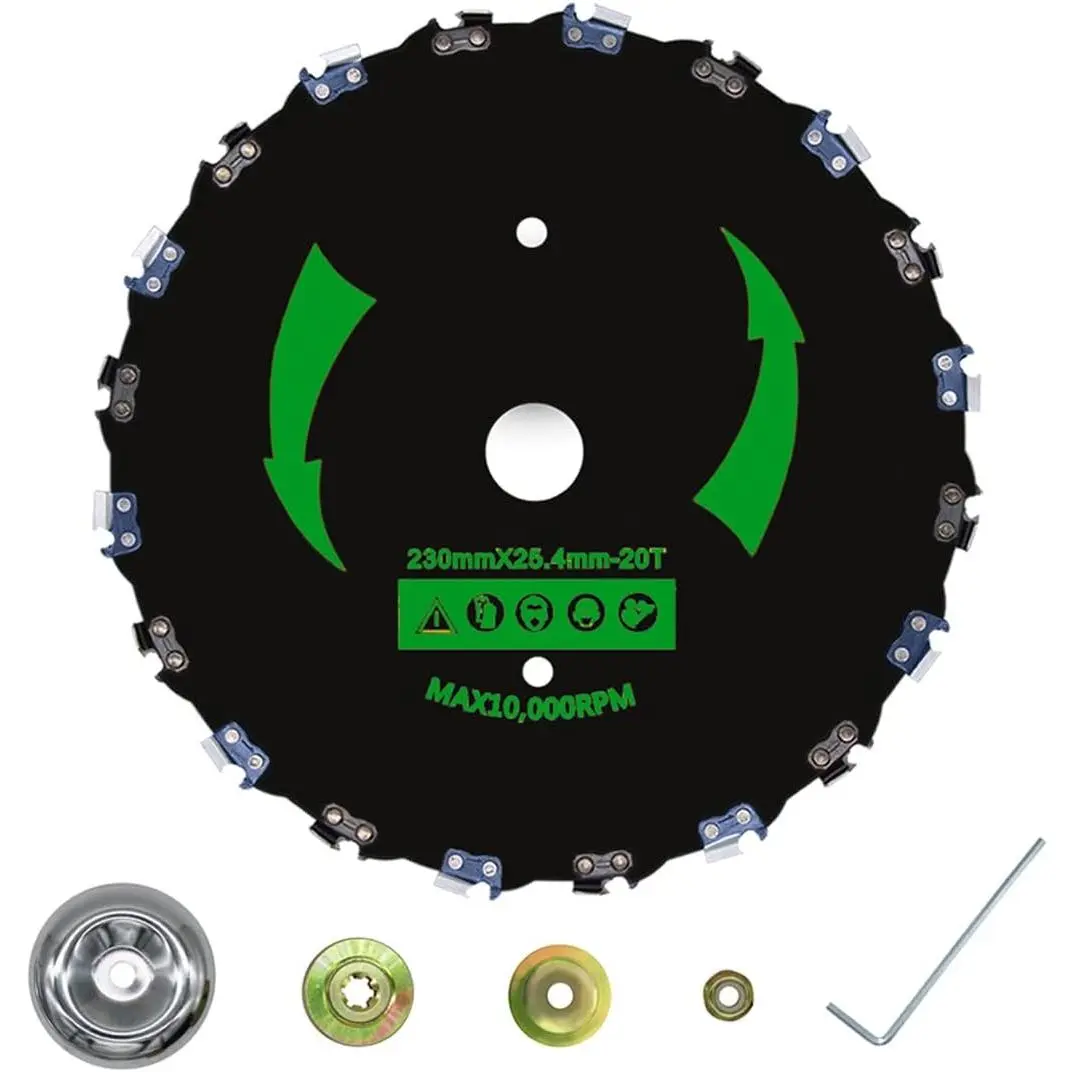 Carbon Steel Chainsaw Tooth Brush Cutting Blade Kit + Adapter, 9"/230mm Wear-Resistance Trimmer & Weed Eater Blade, Impact-Resistant, Max 10,000 RPM, Ideal for Large Brush Cutting