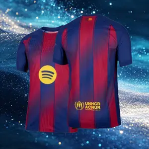 25 26 Home Red And Blue Short Sleeve Soccer Jersey Fans Version
