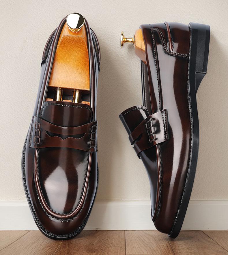 Men's Classic Penny Loafers, Glossy Slip-On Formal Dress Shoes8661