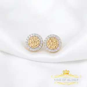 King of Bling's 1.50ct Moissanite Yellow 925 Sterling Silver Women's Circle Shape Nugget Earring