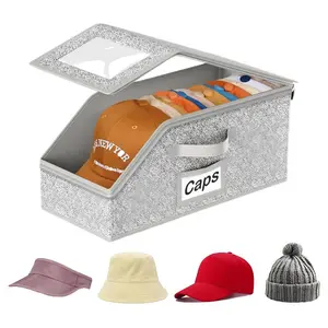 Stackable Hat Storage Box for Baseball Caps, Holds Upto 12 Caps, Durable Cardboard Box for Men, Classic Style, Wardrobe Organizer(Grey)