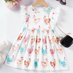 Girls' Casual Frilled Dress Animal Print Colorful Ruffle Round Neck Short Sleeve Knee-Length Dress, Valentine's Day Gift, Summer Cute Fashion