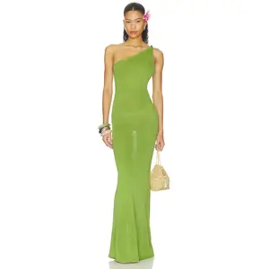 Runaway The Label Diana Asymmetric Neck Maxi Dress in Kiwi
