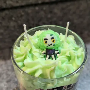 Beetlejuice Inspired 12oz Candle Scented Halloween Horror with Green Character Wax Figure in Glass Container