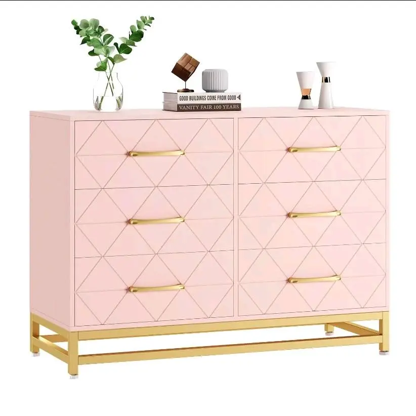 6-Drawer Dresser for Bedroom Chest of Drawers Wood Storage Cabinet 55" TV Stand