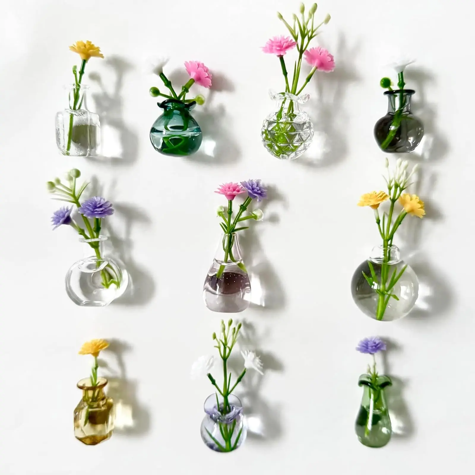 10pcs Compact Magnetized Cute Mini Glass Vase Set - Customizable Brightening Tiny Flower Pot Magnets for Fridge, Decorative Home Decor Gift for Kitchen Office Accessories, Refrigerator, Display