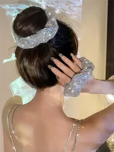 Elegant Rhinestone Hair Tie, Fashionable Women Girls Hair Accessory, Simple Party Wedding Bridal Ponytail Holder