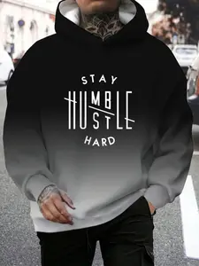 Men's Gradient Print Long Sleeve Hoodie with Kangaroo Pocket, Casual Fitted Graphic Pullover, Comfortable Loose Fashion for Fall Winter