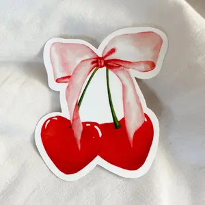 Love for Cherries Sticker, Glossy, Coquette, Designs, Trendy Sticker, Trendy Stickers, Stickers, Love, Water Resistant, Waterbottle Sticker, Car Sticker, Mirror Sticker, Coquette Sticker