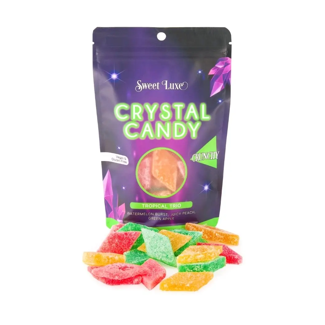 Sweet Luxe New Extra Crunchy Crystal Candy - Tropical Trio Flavor Mix 4oz Bonbon Snack