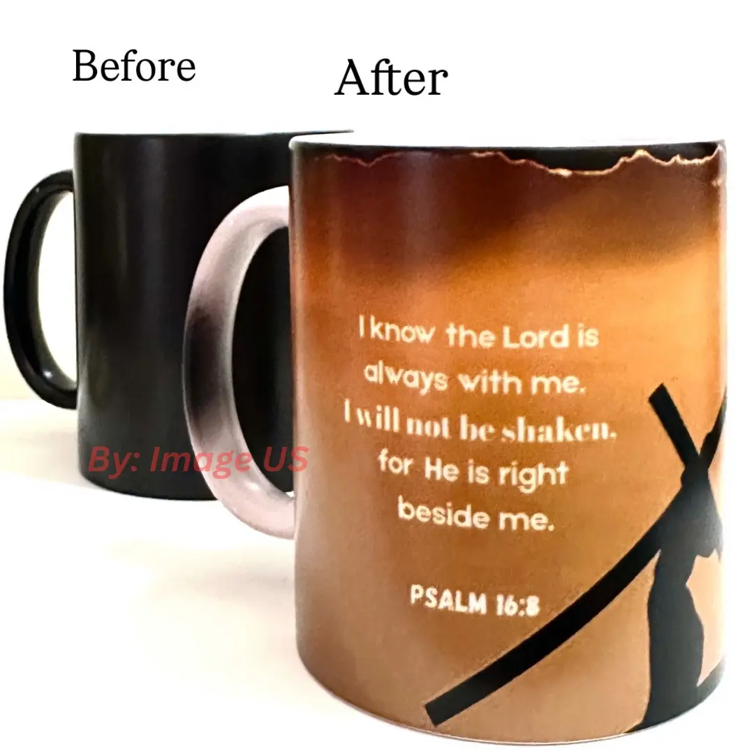 Lord Color Heat Changing Mug 11 oz Ceramic with Handle - Psalm 16:8 Design Before & After Transformation