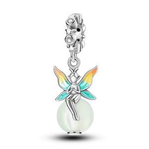MULA Silver-plated Luminous Fairy Charm with Luminous Pearls and CZ Crystals for Pandora Bracelet, Fantastic Gift for Women and Girls