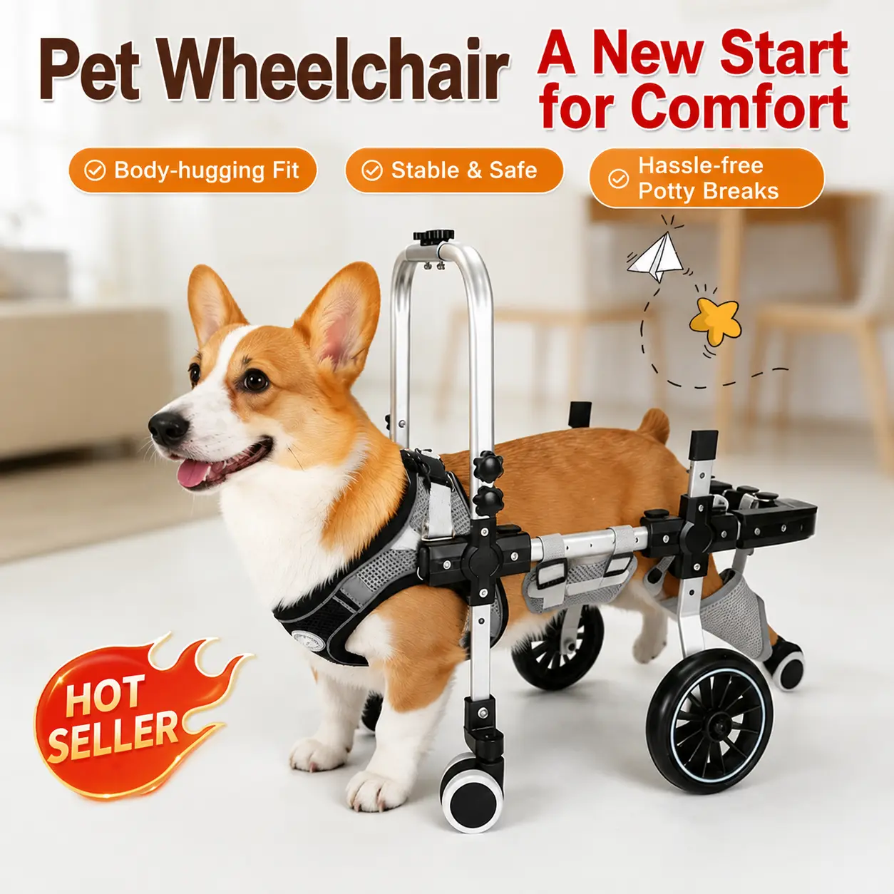 Dog Wheelchair for Disabled Dogs | Adjustable Pet Mobility Cart with Wheels, Lightweight Support Walker for Senior Dogs & Injured Pets