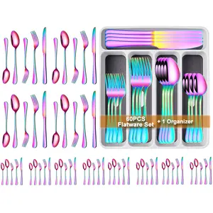 60-Piece Silverware Set with Organizer, Stainless Steel Square Flatware Cutlery Set for 12, Tableware Eating Utensils for Home Restaurant, Dishwasher Safe, Mirror Polished Fork Sturdy