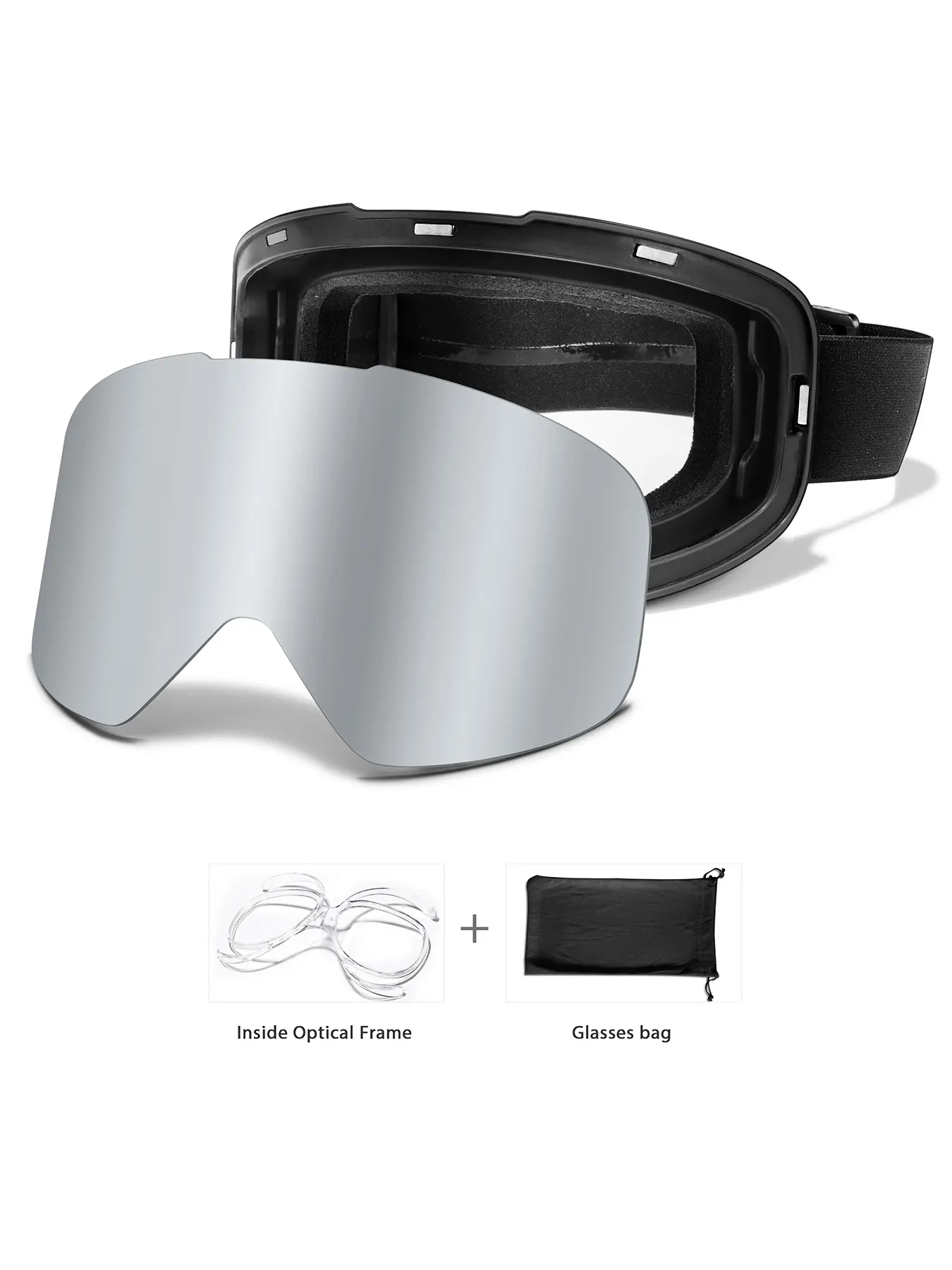 Ski Goggles with Uv400 Protection, Anti-Fog, Interchangeable Magnetic Lenses, OTG-Friendly, Frameless Design, Snowboarding Gear for Men & Women, Skiing Goggles