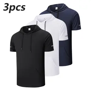 3-piece set men's casual loose fit autumn/winter jacket with kangaroo pocket, drawstring hood, machine washable, slightly stretchy, suitable for outdoor activities, fitness, and comfortable wear | Hoodie | Shiny finish Glossy Stylish