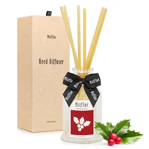 Reed Diffuser, MitFlor Winter Berries Fragrance Diffuser Set with Natural Rattan Sticks, Holiday Scent Oil Diffuser for Bedroom, Bathroom and Home Décor, 3.4 fl oz
