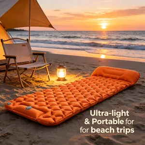 1 single foot inflatable sleeping pad, widened and thickened with drawstring, ultra light and foldable air cushion, suitable for camping, hiking, beach picnicking, travel, family rest, car rest, and outdoor backpacks