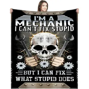 Gifts for Men Cool Mechanic Throw Blanket Mechanical Engineering Gifts Throw Square Decor Funny Unique Birthday for Him Home Couch Bed Soft
