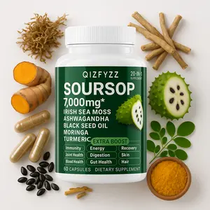 Soursop Graviola Complex featuring Sea Moss, Moringa, Turmeric, Black Seed Oil, Oregano, and Ashwagandha | 20-in-1 Herbal Blend for Complete Wellness Support | Vegan & Non-GMO | 60 Capsules