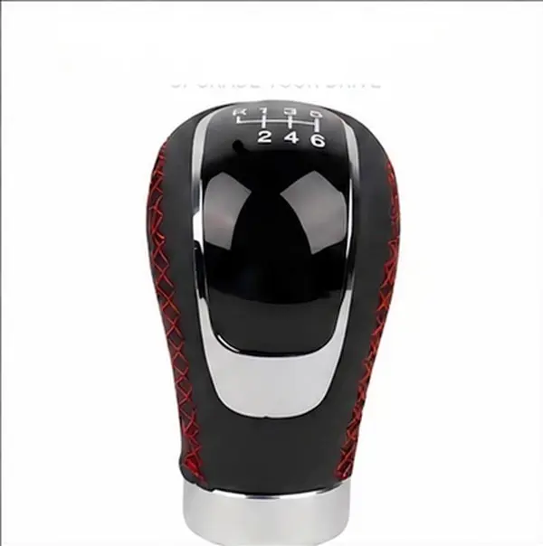 6 Speed Manual Gear Shift Knob | Upgrade interior shift feel, handmade red cross stitch leather & glossy ABS panel, universal MT handle, gift for stick shift lovers, easy plug-and-play install, street car modification, car interior replacement part