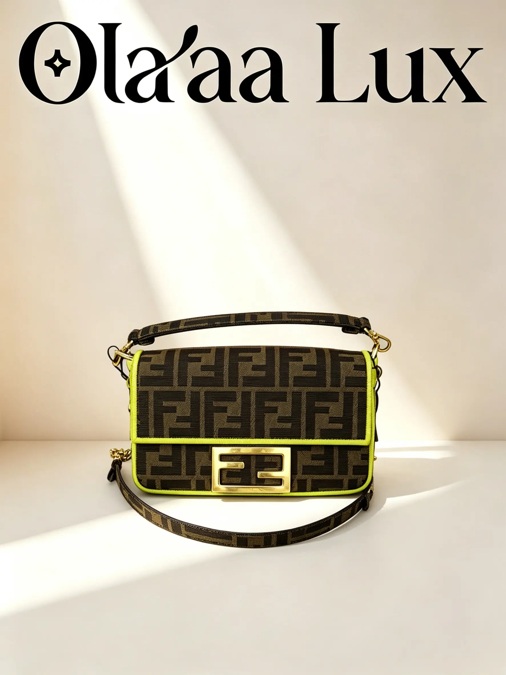 Pre-owned FENDI FF Monogram Baguette With Neon Green Trim C14301686920