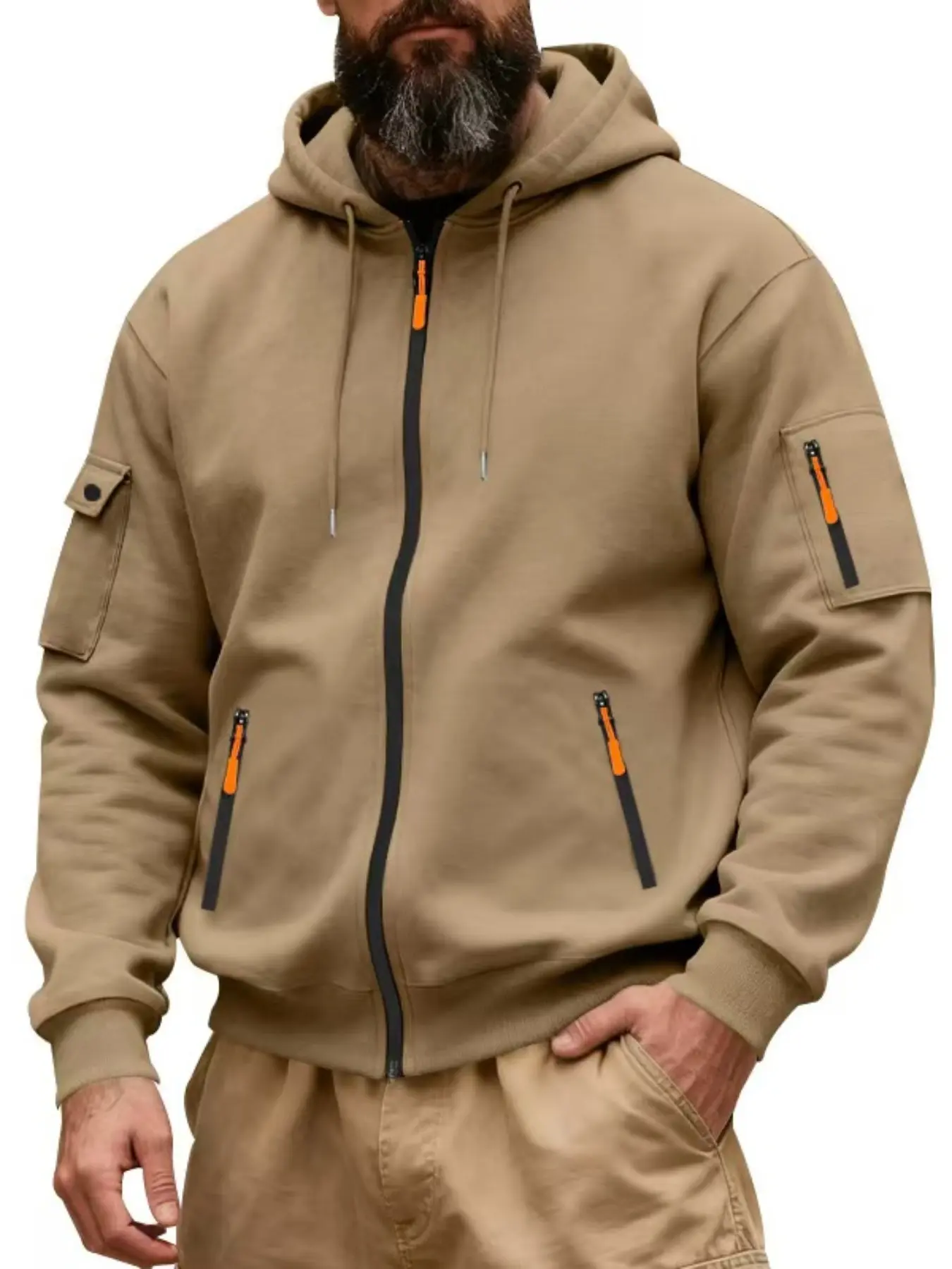 Men's Fleece Lined Half-Zip Hoodie, Waterproof Windproof Warm Elastic Casual Long Sleeve Pullover for Fall & Winter.Mens Clothes Fall Outfits  Hoodie Sweatshirts Menswear