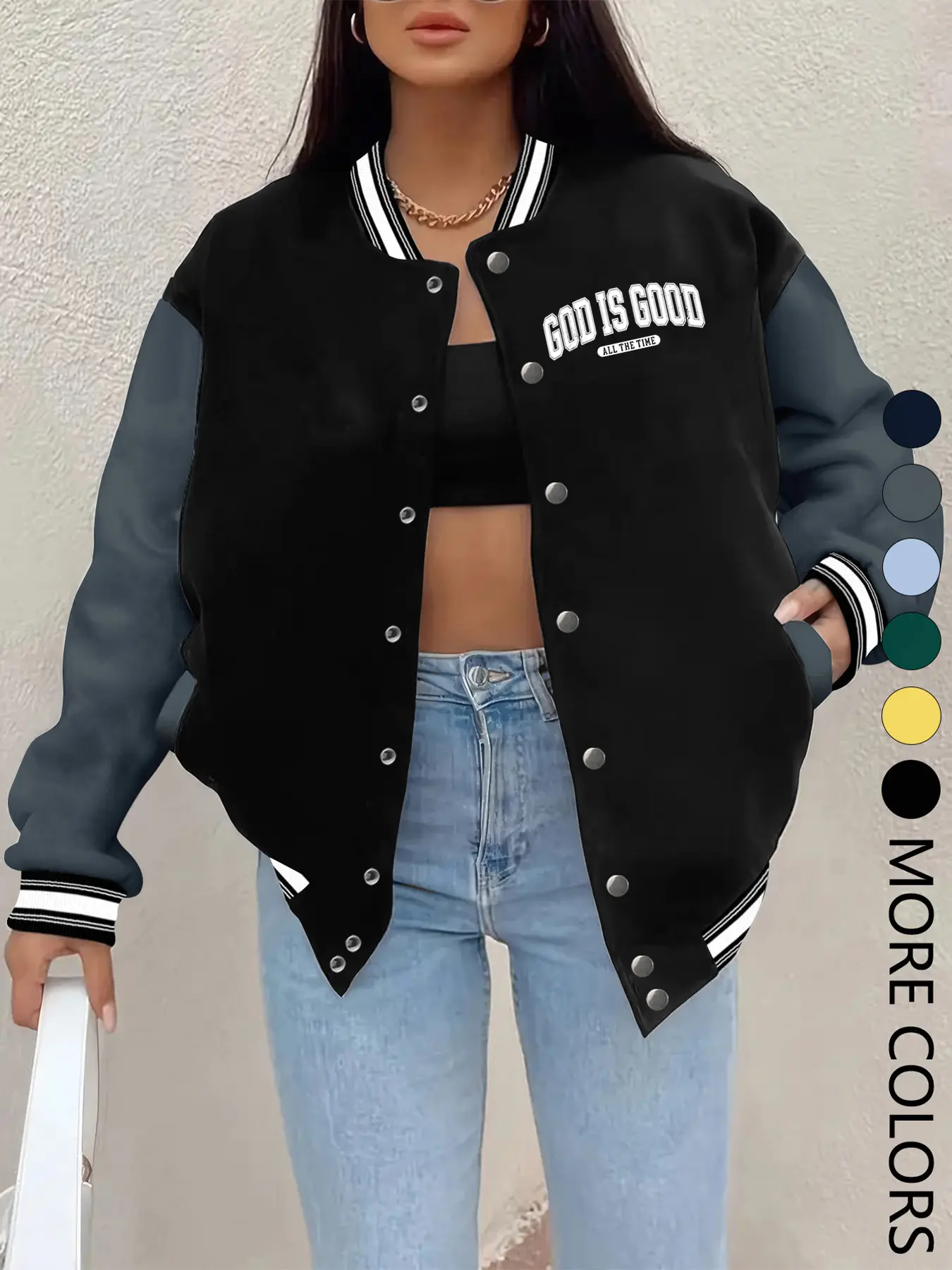 Women's Fall Winter New Baseball Jacket, Casual Fashionable Jacket, Letter Print Casual Sporty Outerwear, Fitted Design, Hip Hop Style, Suitable for Daily Wear