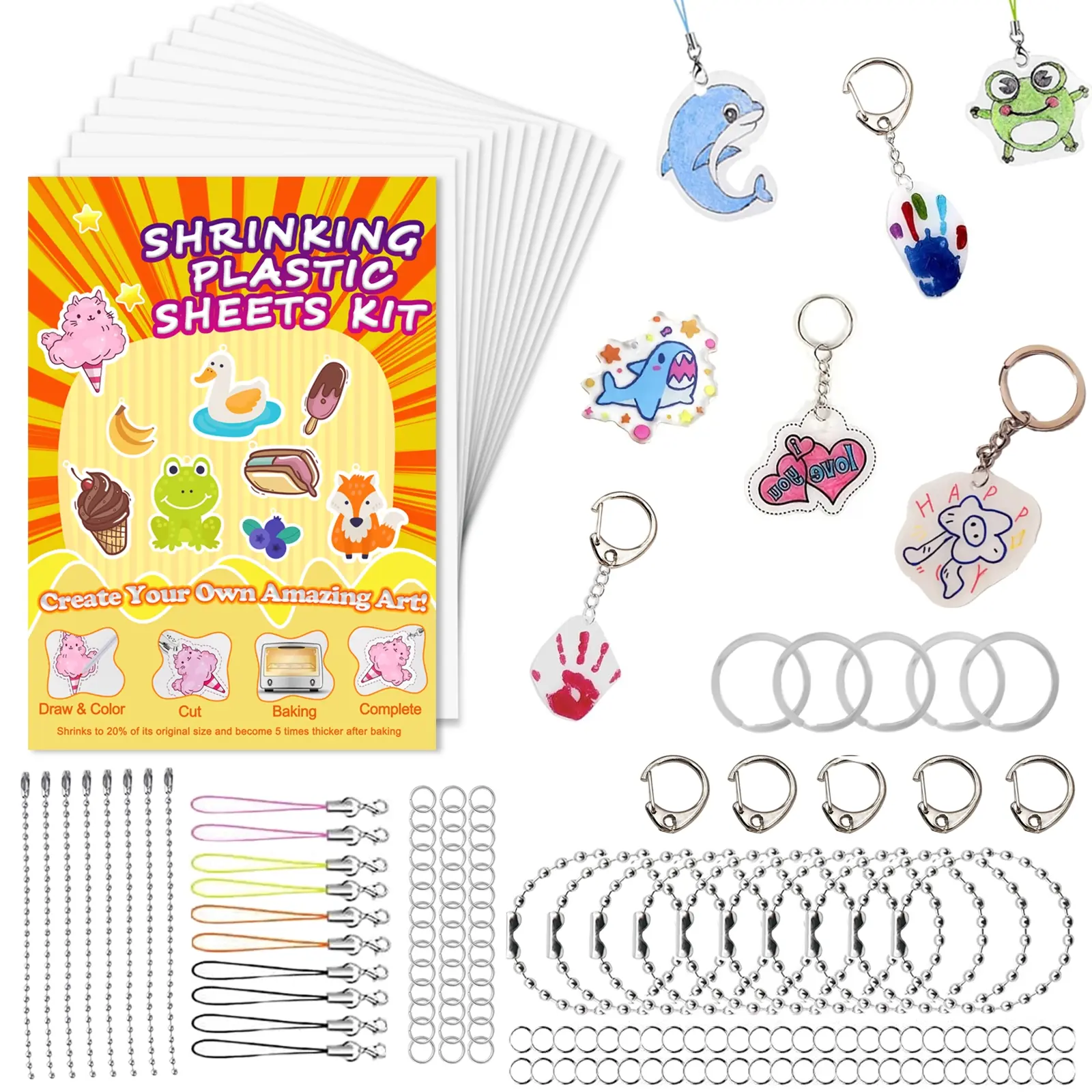 172pcs/185pcs Shrink Art Kit, DIY Plastic Board Keychain Set, Includes Shrink Film and Keychains, Christmas Stocking Gift, Party Favors, Keychain Surprise Collectibles, Charm Keychain, Cute Keychains for Car Keys, Aesthetic Keychain, Keyrings