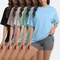 Women's 5-Pack Polyester Baggy Crew Neck Short Sleeve Soft Fabric Sports Tops - Breathable Casual Gym Workout Shirts, Plus Size Women's Clothing for Summer,outdoorfun