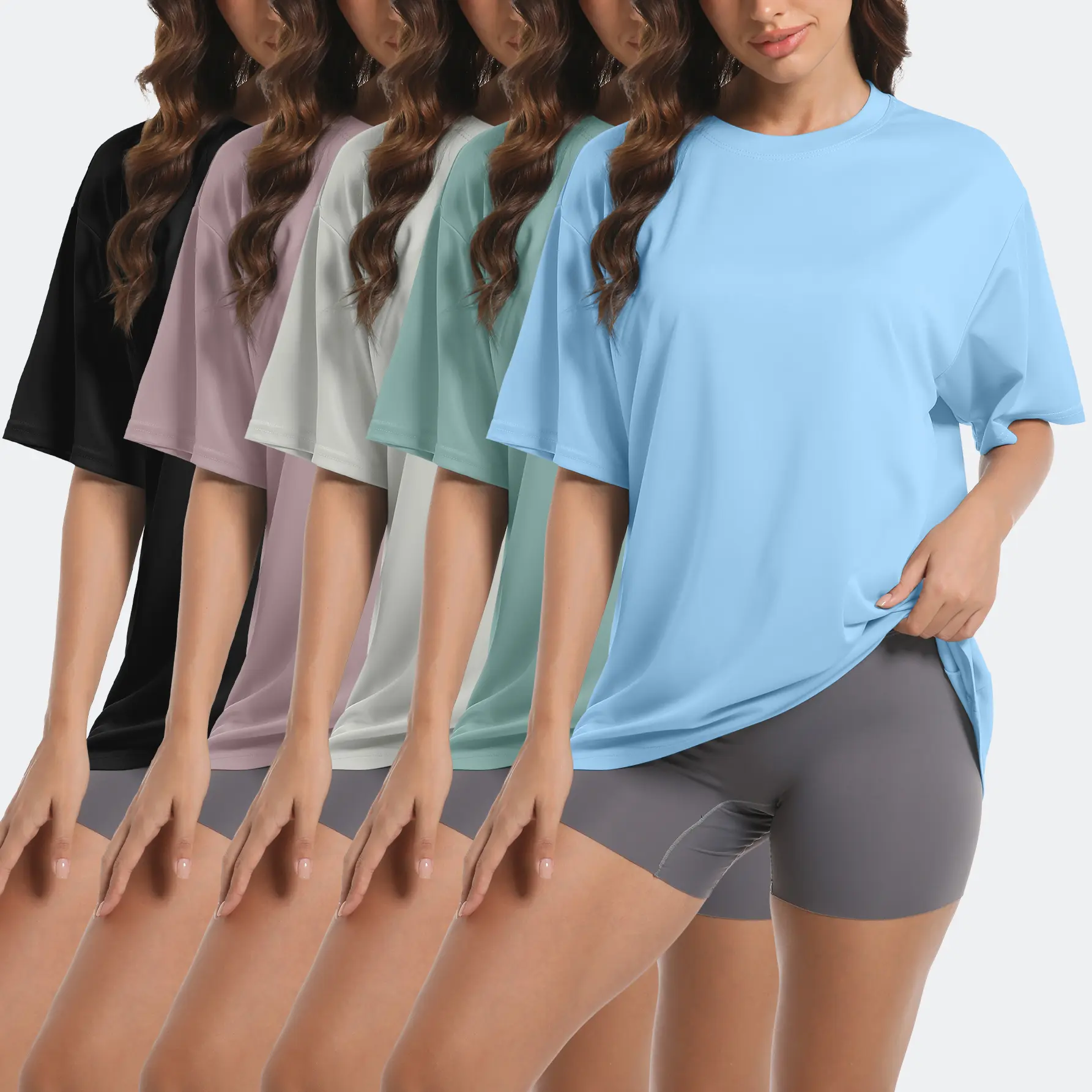 5 PACK Womens Oversized T Shirts Crew Neck Loose Fit Short Sleeve Tshirts Summer Workout Plus Size Tee Tops oversized tshirt women,summerwins,travel essentials,camping essentials