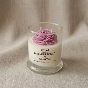 Wick & Wax Handmade Candle - Lavender Petals Scented for Relaxation and Aromatherapy