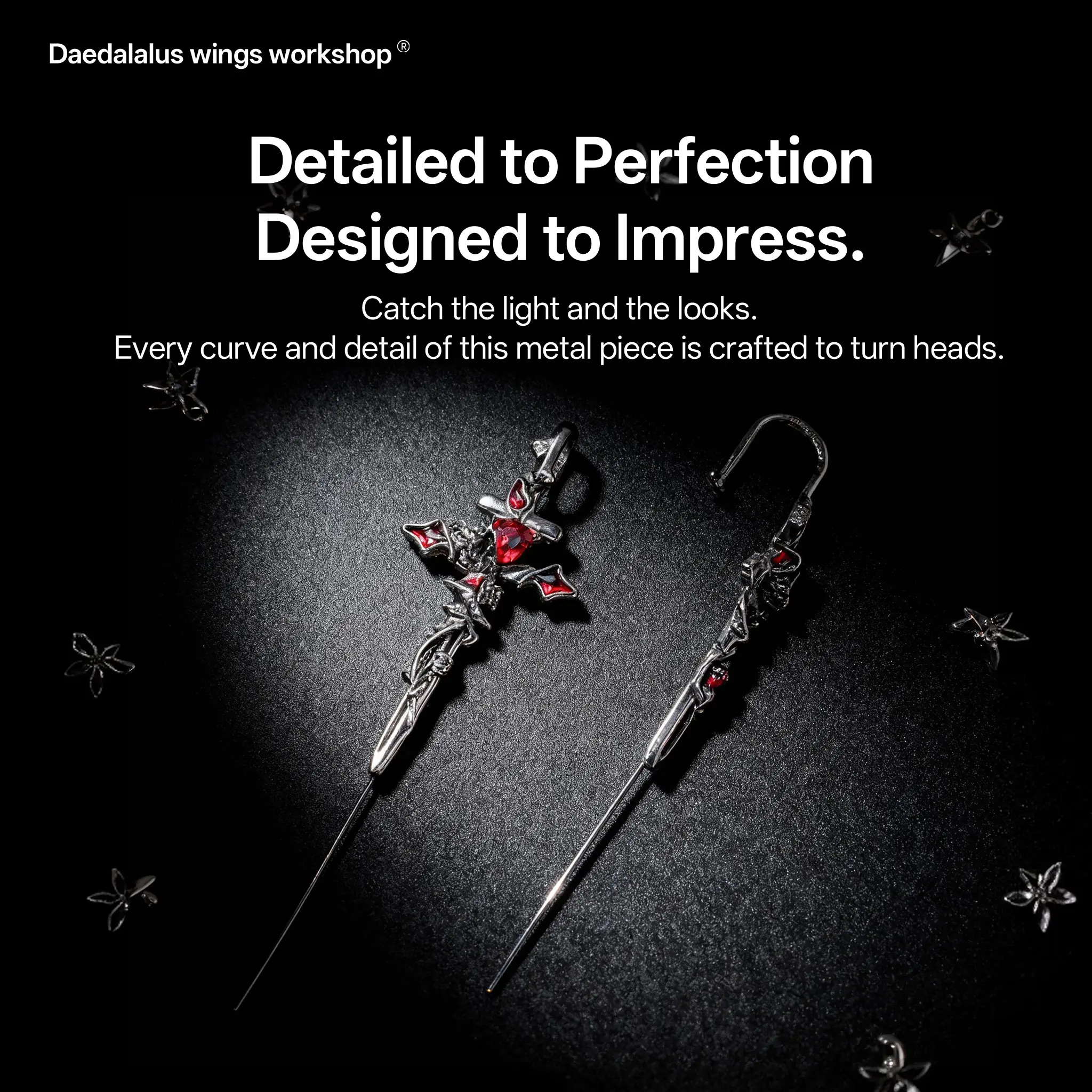 Daedalus Wings Workshop Dark Style Ruby Red Magnetic Cross Stud Earrings, Unisex Personalized Versatile Metal-Coated Fashion Accessories, Ideal for 2 Key Occasions & Outdoor Fun, Magnetic Earrings Stud Jewelry, Stud Earring Jewelry campingessentials