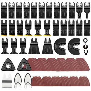 AIFICUT 98Pcs Oscillating Saw Blades Kits Cutting for Wood Plastic Metal Multi Tool Blades Oscillating Tool Blades with Sanding Pads Sandpapers Kits Fit Most Models