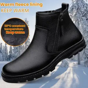 Men's Genuine Leather Ankle Boots,Luxury Business Zipper Side Warm Boots,Fashionable Outdoor Work Boots for Formal Dress Office Chelsea Boots, Male All-match Commuter Shoes for Daily WearRAIMENTRY