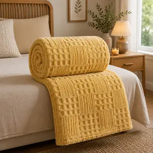 Ultra-Soft Waffle Plush Blanket, Cozy Multifunctional Nap Throw, Comfort Cotton Fleece for Bedroom, Couch, Travel, Home, Winter Warmth, Luxury Nap & Leisure Blanket