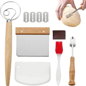 Sourdough Bread Baking Supplies Set, 1 Set Bread Making Danish Dough Whisk Set, Stainless Steel Wooden Baking Set for Home Kitchen Baking House, Utensils, Bakeware, Kitchenware