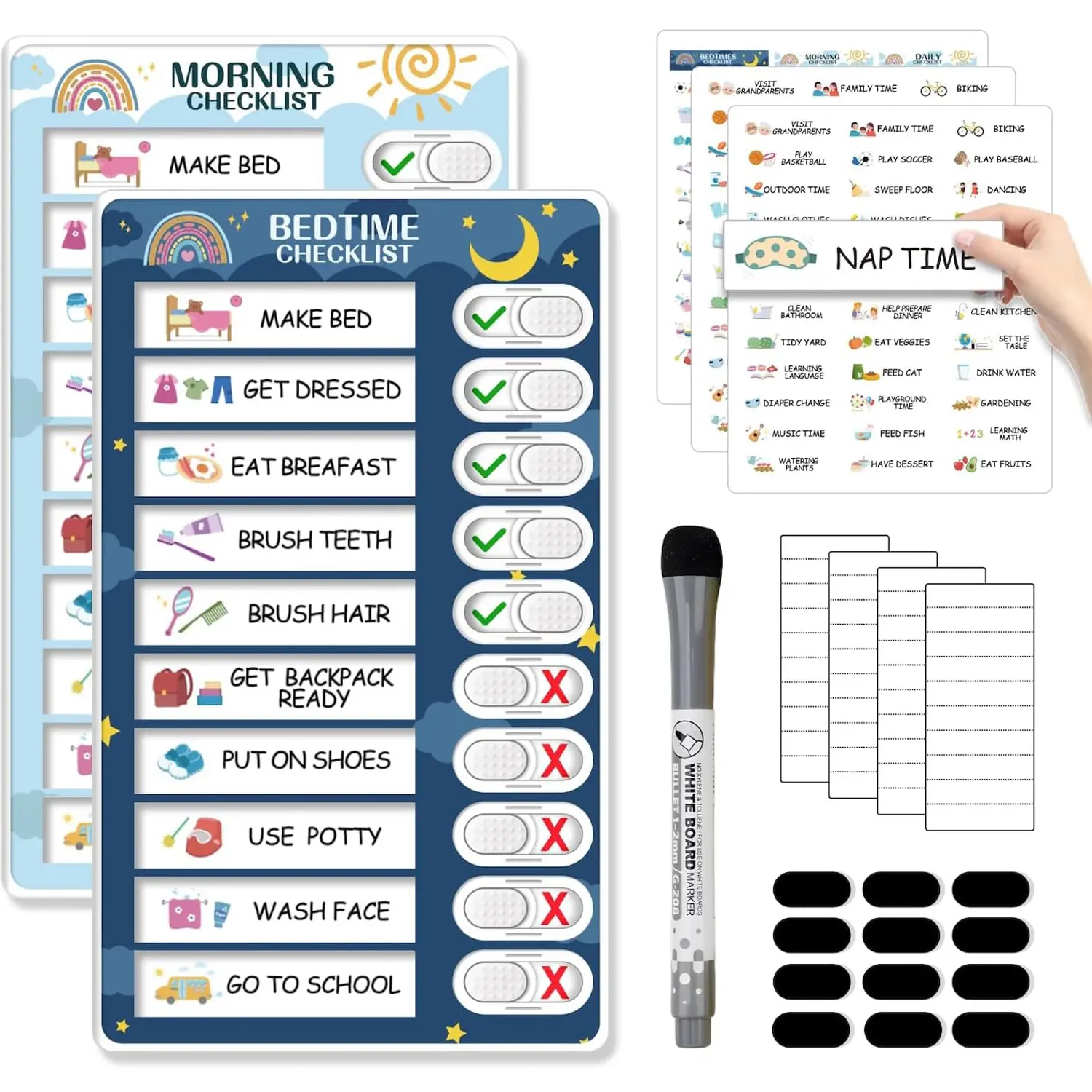 2-in-1 Magnetic Kids' Routine Sticker Chart, Cute Visual Schedule Checklist Stickers, ADHD Tool for Office Stationery & Home Schedule Board