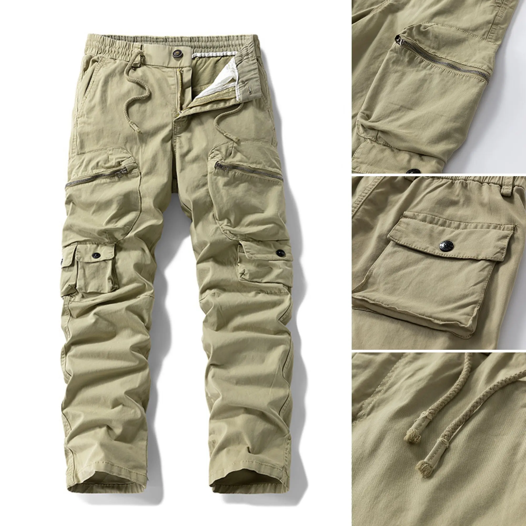 Men’s Plain Multi-Pocket Cargo Straight Pants - Adventure, Casual, Flexible Menswear, Drawstring Waist, Loose All-Seasons Outdoor Long Pants, Adventure Men's Pants, Casual Men's Pants