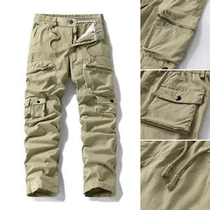Men’s Plain Multi-Pocket Cargo Straight Pants - Menswear, Drawstring Waist, Loose All-Seasons Outdoor Casual Long Pants