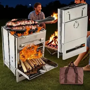 Portable Stainless Steel Barbecue Stove, Foldable Barbecue Grill, Portable Charcoal Grill, Outdoor Cooking Solution, Outdoor Cooking Equipment for Camping, Picnic, Barbecue and Backyard Party, Outdoor Bbq, Portable Bbqs