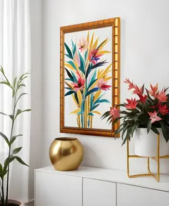 10x14 Gold Modern Bamboo Picture Frame - UV Acrylic, Foam Board Backing, Hanging Hardware