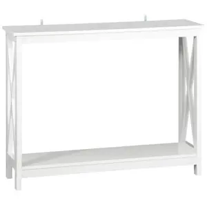 JupiterForce White Wooden Top Console Table - Indoor Stylish Storage Accent Side Stand with Espresso Display Shelf for Sofa Area, Modern Vanity Table, Storage Coffee Table