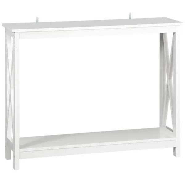 JupiterForce White Wooden Top Console Table - Indoor Stylish Storage Accent Side Stand with Espresso Display Shelf for Sofa Area, Modern Vanity Table, Storage Coffee Table