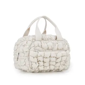 Cute Lunch Box for Women Quilted Lunch Tote Bag Puffer Lunch Bag with Front Pocket Insulated Lunch Bag for Office Work