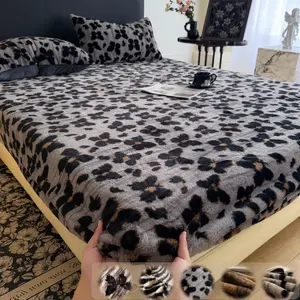 Luxury Faux Rabbit Fur Leopard, Tiger Print Fitted Sheet 3-Piece Set, Decorative Bedsheet Sets – Soft, Warm Bedding, All-Season Use, Perfect for Bedroom, Dorm, Sofa Décor & Christmas Gift